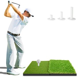 MONOJOY Golf Hitting Mat – 16"x23" Dual-Turf Foldable Golf Practice Mat for Backyard & Indoor Training – Heavy Duty Rubber Base Golf Chipping Mat for Swing & Driving – Includes 3 Tees (50/60/70mm)