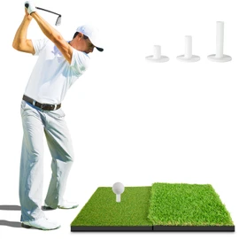 MONOJOY Golf Hitting Mat – 16"x23" Dual-Turf Foldable Golf Practice Mat for Backyard & Indoor Training – Heavy Duty Rubber Base Golf Chipping Mat for Swing & Driving – Includes 3 Tees (50/60/70mm)