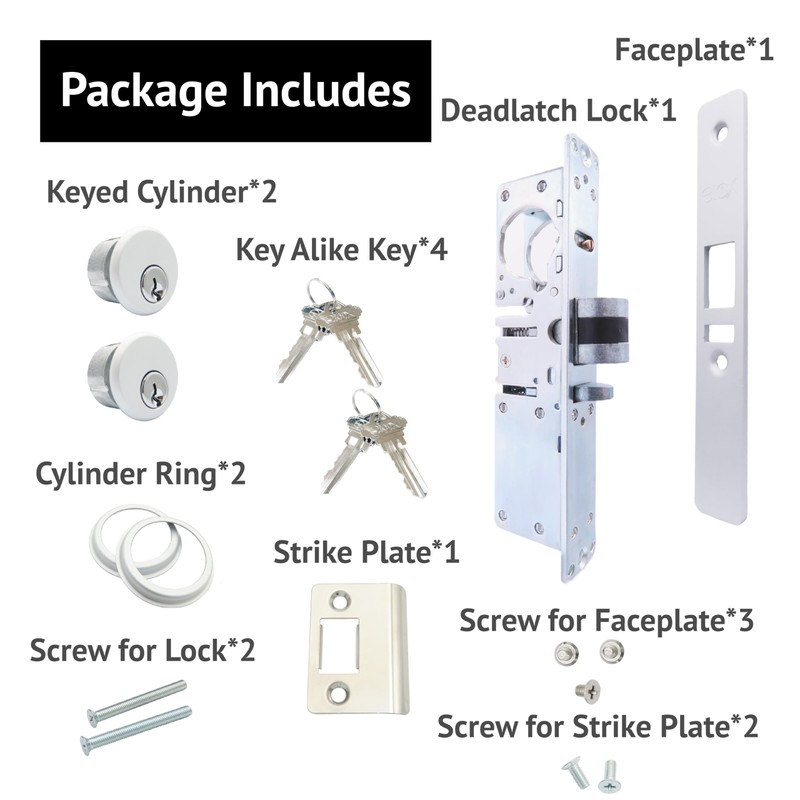 elox Narrow Stile Aluminum Door Mortise Deadlatch Lock Double Keyed