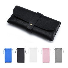 Butyeak Leather Glasses Case, Soft Case, Swimming Goggles, Portable Glasses Case, Leather Sunglasses Case for Men and Women, 5 Pieces Glasses Bag with Drawstring Closure, black