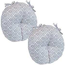 Sunnydaze Polyester Outdoor Bistro Seat Cushions - Set of 2 - 15-Inch Diameter x 4 Inches Thick - Cozy Round Seat Cushions for Outdoor Chairs - Perfect for The Porch, Lawn, or Deck - Gray Damask