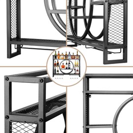 39in Wine Rack Wall Mounted, Modern Metal Wall Bar Shelves with Liquor Bottle & Glass Holder, 3-Tier Bar Liquor Bottle Display Shelf Wall Mounted for Home Bar Kitchen Dining Room (Black, 39in/100cm)