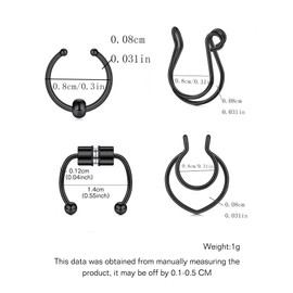 MODRSA Fake Septum Ring Fake Septum Piercing Faux Septum Nose Rings Clip on Septum Nose Ring non Piercing Faux Septum Piercing Fake Septum Hoop Fake Septum Jewelry Fake Septum Nose Ring Black