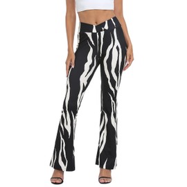 HDE Women's Crossover Flare Yoga Pants Ribbed High Waist Wide Leg Bell Bottoms Abstract Zebra - S