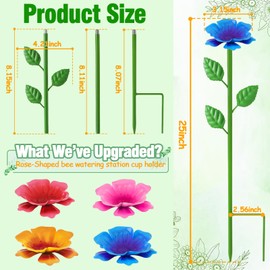 TTioDri 4 Pack Bee Watering Station, Metal Bee Water Station with Flower Design Colorful Butterfly Bath Bowl Drinking Feeder Cups for Outdoor Garden Yard Decor (Red,Pink,Blue,Yellow)