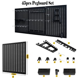Ultrawall Peg Board Wall Organizer 4 ft. Metal Pegboard Garage Wall Pegboard Tool Storage Kit with Accessories for Garage, 45pcs