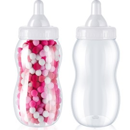 Tessco 2 Pcs 15 Inch Big Baby Shower Bottle for Baptism Game Large Jumbo Plastic Baby Shower Bottle Piggy Candy Bank for Girl Boy Kids Party Favor(White)