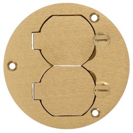 Hubbell Wiring Systems S3925 Brass Round Floor Box Duplex Flap Single Service Cover, 3.88" Diameter