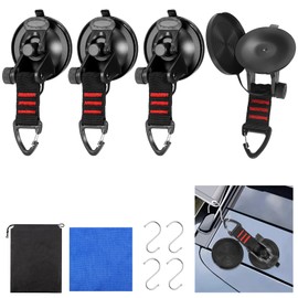 4 Pieces Suction Cup Camping, Suction Hooks Extra Strong with Dustproof Cap, Suction Cups with Hooks Camper Accessories, Vacuum Camping Suction Cup Hooks with 4 S-Hooks for Motorhome Window Rear Tent