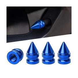 Norkmdi Car Tire Valve Stem Caps, 4PCS Spike Style Aluminum Alloy Leakproof Vehicle Wheel Stem Caps, Dustproof Automotive Tire Air Valve Cover Accessories, Universal for SUV RV Truck (Blue)