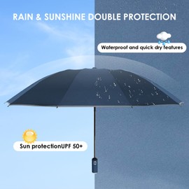 Sykrawki Windproof Inverted Umbrella with 10 Ribs, Automatic Open/Close, Compact, Diameter 105 cm - For Men and Women (Beige)