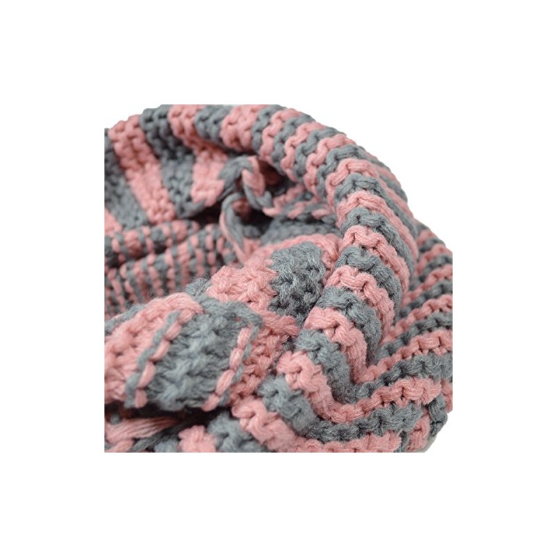 Premium Winter Classic Striped Knit Infinity Loop Circle Scarf, Pink