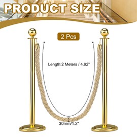MECCANIXITY Twisted Stanchion Rope 6.6 Ft/2 M, Barrier Rope Twisted Post Ropes with Snap Hooks for Posts Stands Queue Divider Crowd Control, Champagne Golden Pack of 2