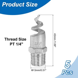 sourcing map 5Pcs Spiral Cone Nozzles, PT 1/4" Male 316L Stainless Steel Dust Remove Sprayer Atomization Sprinkler for Garden Watering Fire Proof Gas Cooling, Silver