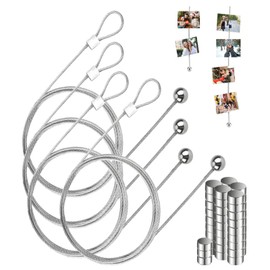 VZU Pack of 4 Photo Rope with 48 Magnets for Hanging Photos, 200 cm x 1.5 mm, Magnetic Photo Chain Photo Line with Clips for Postcards Hanging, Photo Holder, Wall Photo Garland, Creative Photo