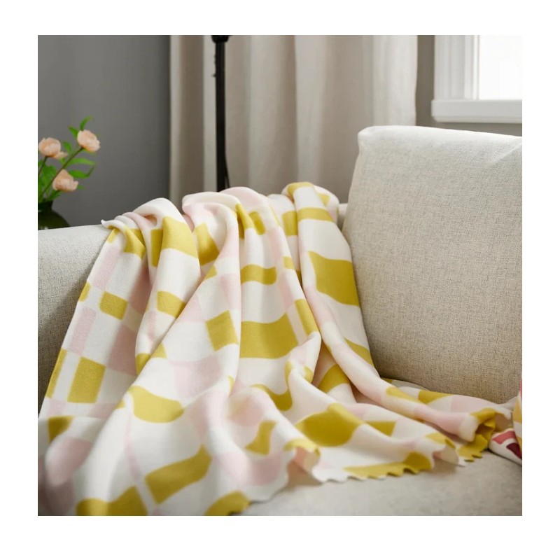 IKEA SVARTFIBBLA Throw, pale pink/light yellow, 47x63 "