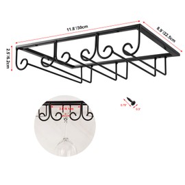 MOCOUM Under Cabinet Glass Rack, Stemware Hanger - 3 Rows Wine Glass Holder for Kitchen Cabinet Bar (Black)