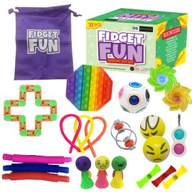 DS Brands Fidget Toy Set- 23 PC Fidget Fun Box with Simple Pop It Fidget Toy, Pop Tubes, Puzzle Ball, Marble Mesh- Sensory Toys For Autism Adhd- Perfect Stocking Fillers Girls Boys Kids Gift