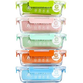 [5-Pack]Glass Lunch Box, Meal Prep Glass Containers with Lids, Glass Food Storage Containers, 34 OZ