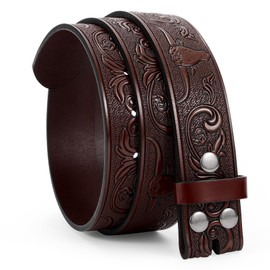 WERFORU Western Leather Belt Strap for Men Women Cowboy Western Belts without Buckle Men Western Leather Belt for Jeans Pants Dresses,C-coffee-cow pattern,Fit Size 33"-37"