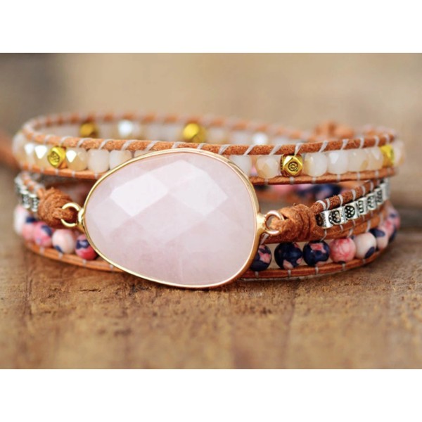 Rose Quartz Healing Bracelet, Crystal Natural Gemstone bracelet for Women, Anxiety Relief Rose Pink Bracelet, Gift for Her