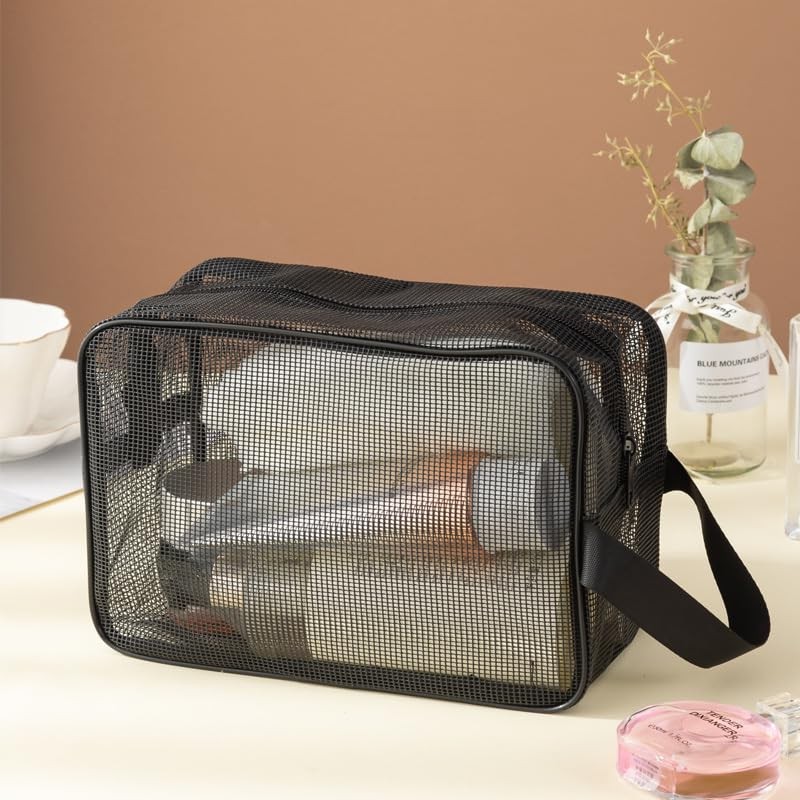 1PC Black Mesh Shower Caddy Toiletry Bag, Dorm Room Portable
