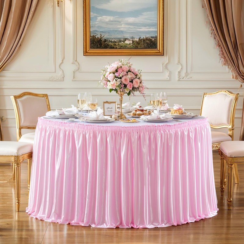 Pink Rectangle Table Skirt 11.5 Feet Pink Glitter Sequins Table