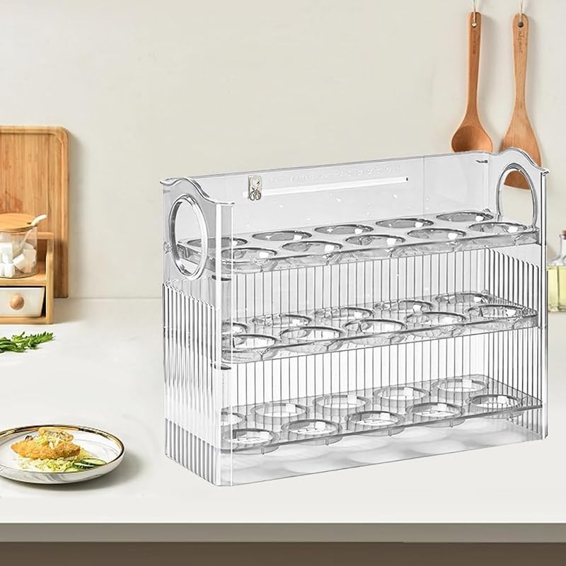AIMALL 30-Egg Storage Box, Three-Layer Automatic Rebound Egg Holder with