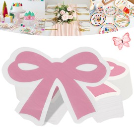60 Pcs Pink Bow Napkins, Disposable Coquette Bow Napkins, Coquette Party Decorations Supplies for Pink Girl Party, Home Supplies Baby Shower, Tea Decorative Cutlery