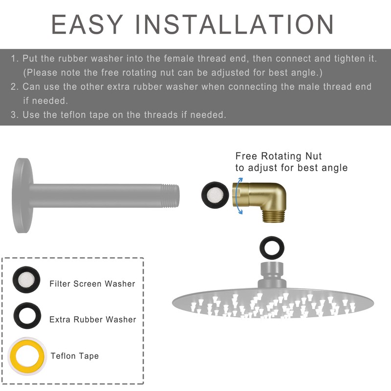 Solid Brass Shower Elbow Adapter for Shower Head, 90 Degree