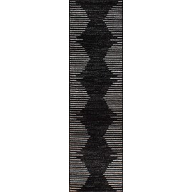 Rugshop Bohemian Stripe Stain Resistant High Traffic Living Room Kitchen Bedroom Dining Home Office Runner Rug 2'7" x 12' Black