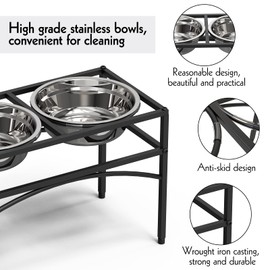 LUEXBOX Dog Bowls, Raised Pet Feeder with Stand, Stainless Steel, 10.5 inch Height, Medium or Large Breeds