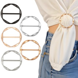 Pack of 5 Metal T Shirt Clips Scarf Ring Clip Round Buckle Ring Buckle Gold Clothing Buckle Women's Fashionable Silk Scarf Ring Clip Buckle Tie Clips for Women for Loose T Shirt Scarf