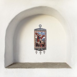 Needzo Archangel Michael Tapestry Icon Banner with Crosses, Wall & Door Decoration, 9 3/4" x3 7/8"
