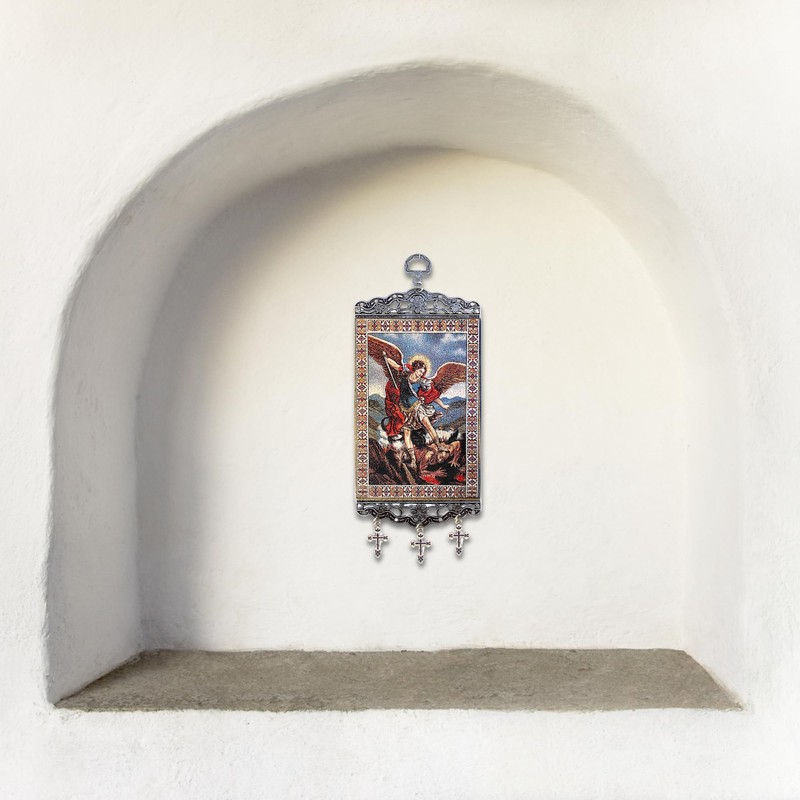 Needzo Archangel Michael Tapestry Icon Banner with Crosses, Wall &
