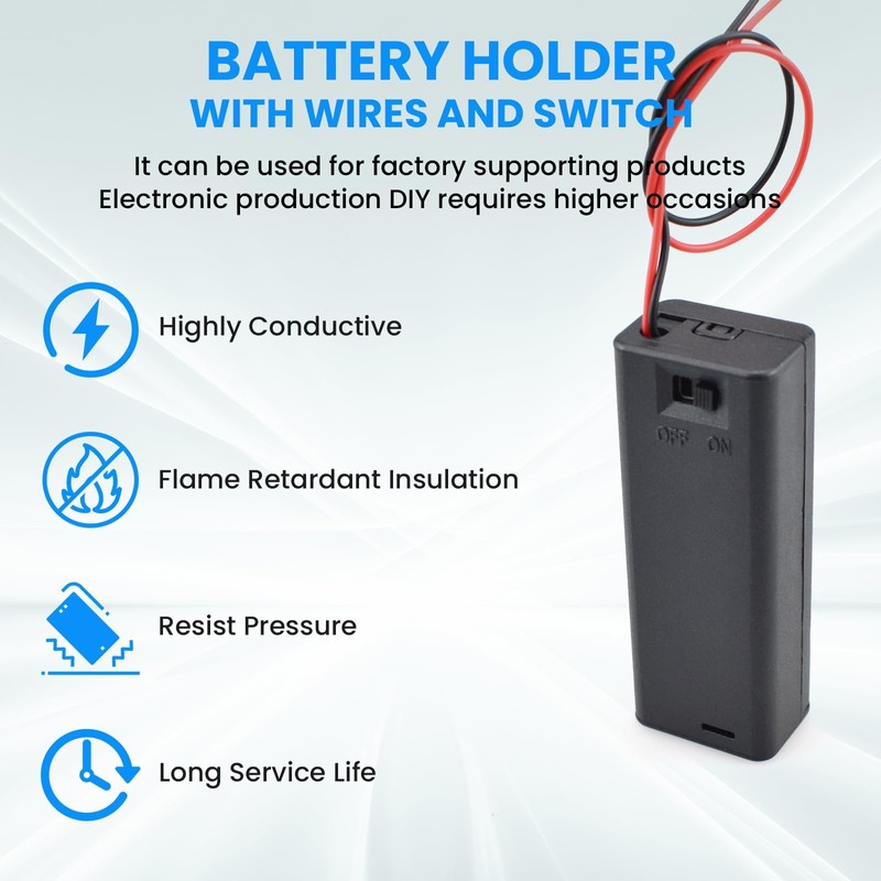 SDTC Tech 1 x 1.5V AA Battery Holder with Wires,