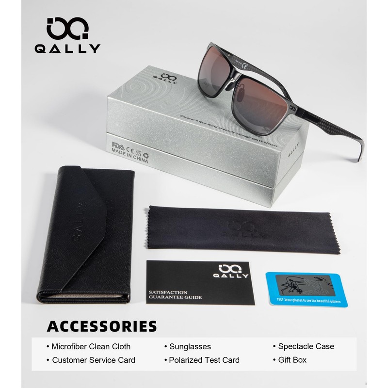 QALLY Carbon Fiber Polarized Sunglasses for Men Trendy Driving Sunglasses