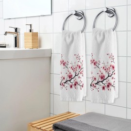 ALAZA Pink Cherry Blossoms Flower Bathroom Hand Towels Set of 2 Decorative Towels for Bathroom Soft 100 Percent Cotton Towel Luxury Bath Towels Absorbent Face Towel 16" X 30"