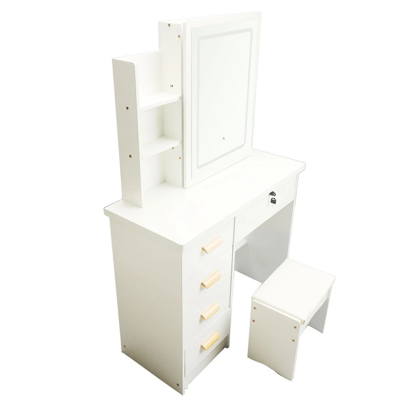 Dressing Table Vanity Table Elegant Lighted Mirror With Drawers Shelves