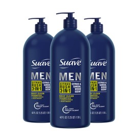 Suave Shampoo Conditioner Bodywash Men 3 in 1 Citrus & Sandal Wood to Cleanse and Nourish Hair and Skin, 40 oz Pack of 3