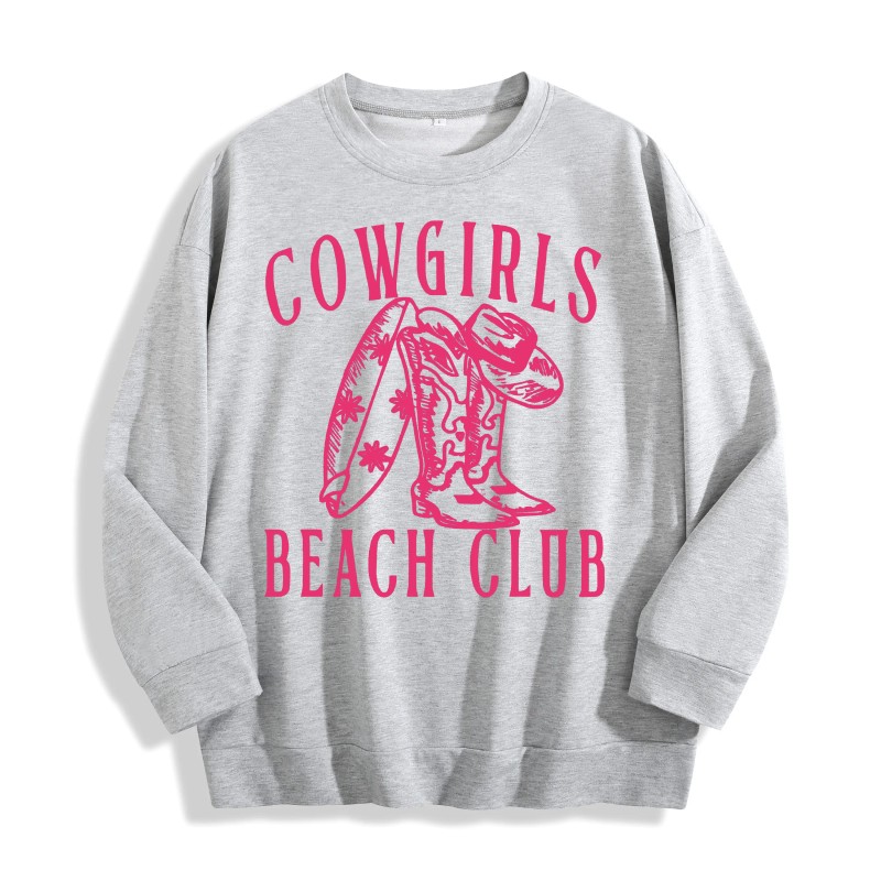 Cowgirls Beach Club Western Graphic Crewneck Sweatshirt, US Warehouse, 6