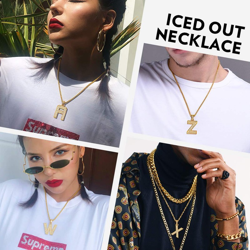 Richsteel Gold Letter E Necklace Bling Chains Men Name Initial