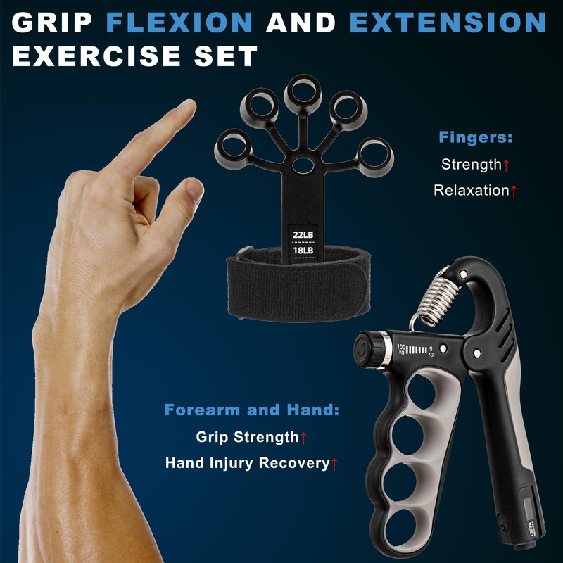 Fanwer Hand Trainer Finger Trainer Set, Adjustable Hand Trainer &