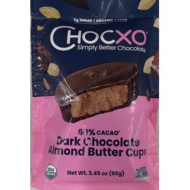 Chocxo USDA ORGANIC 60% CACAO Dark Chocolate Almond Butter Cups 3.45 oz Bag