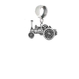 pp-t11 Traction Engine fine lead free English Pewter charm fitted to a bail with 5mm Hole add to Bracelet or necklace