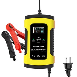 DQST Cargador de Bateria de Auto 12V 6A con LCD Pantalla, Ajuste Inteligente de Corriente para Cargar y Proteger La Batería. Aplicado a Coche, Motocicleta, SUV