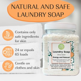 Natural Laundry Detergent Soap | Hypoallergenic Deep Cleaning Washing Powder | Eco-Friendly, Safe, and Effective BORAX, SODA ASH, EPSOM SALT, BAKING SODA and CASTILE SOAP (65 Loads) (Citrus)