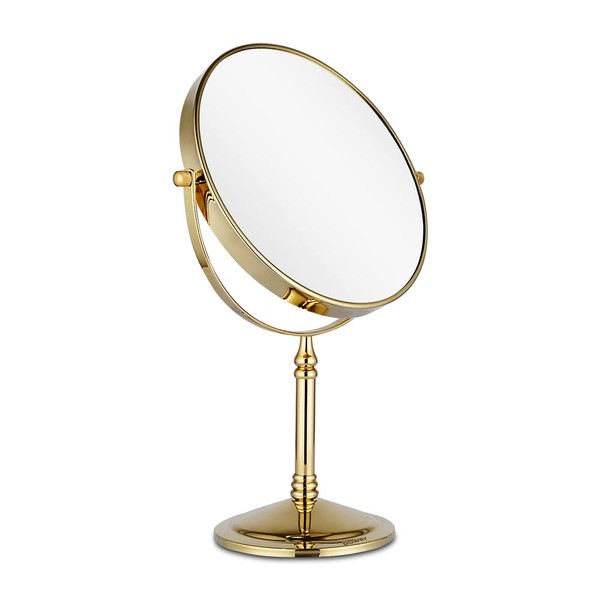 DOWRY 8-Inch Tabletop Two-Sided Swivel Vanity Mirror with 7X Magnification Gold Finish 2202J(7X)
