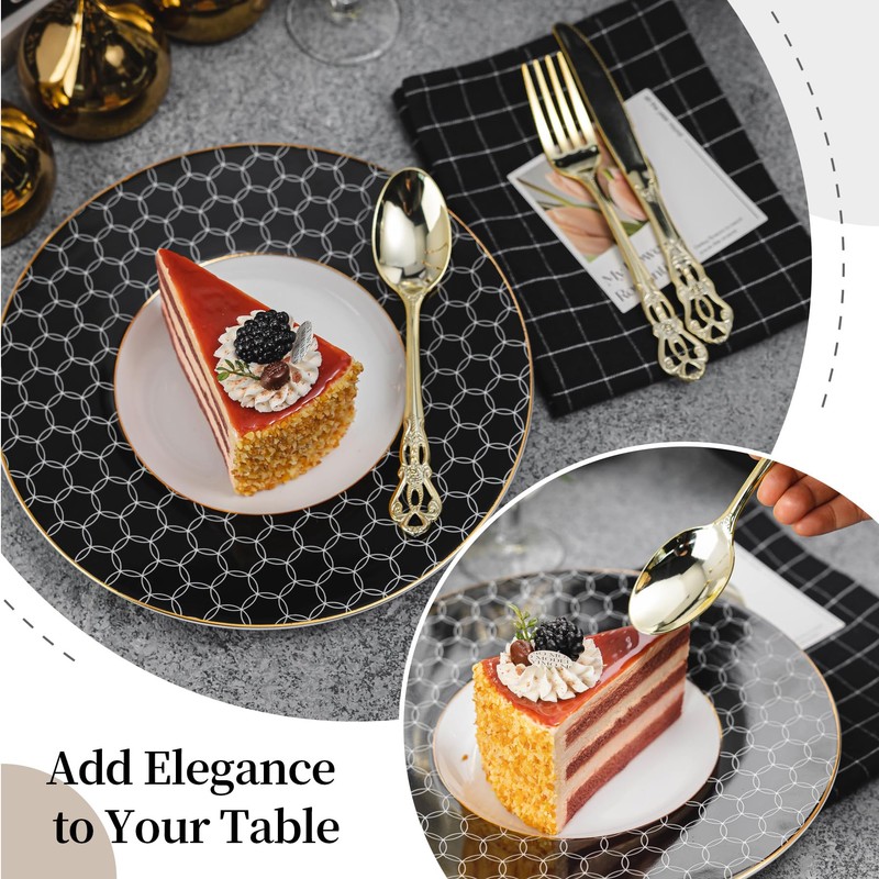 Pryntono 300PCS Gold Plastic Silverware, Heavy Duty Gold Disposable Utensils,
