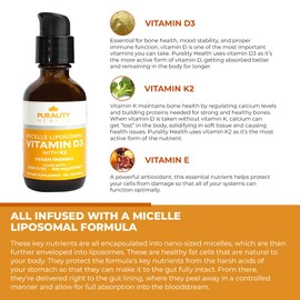 PURALITY HEALTH PURALITY HEALTH Vitamin D3 with K2 Liquid Supplement, Vegan, Micelle Liposomal Enhanced Absorption, Non-GMO, 30 Day Supply
